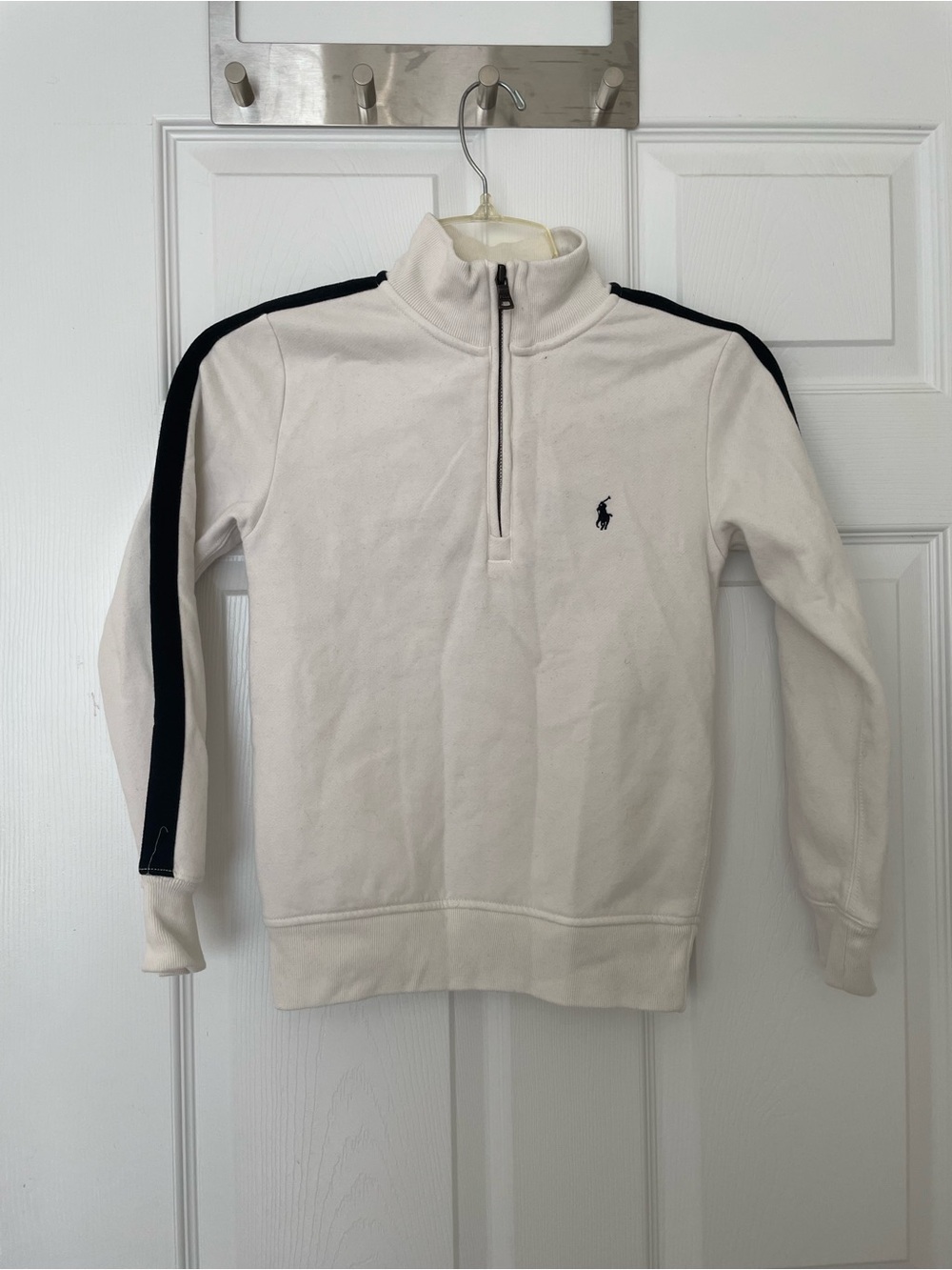 Ralph Lauren Cream 1/4 zip with Black Shoulder Stripe